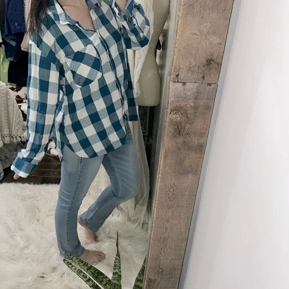 Time and Tru Blue and White Checkered Button-Up Shirt size XXL/20 - Picture 3 of 6